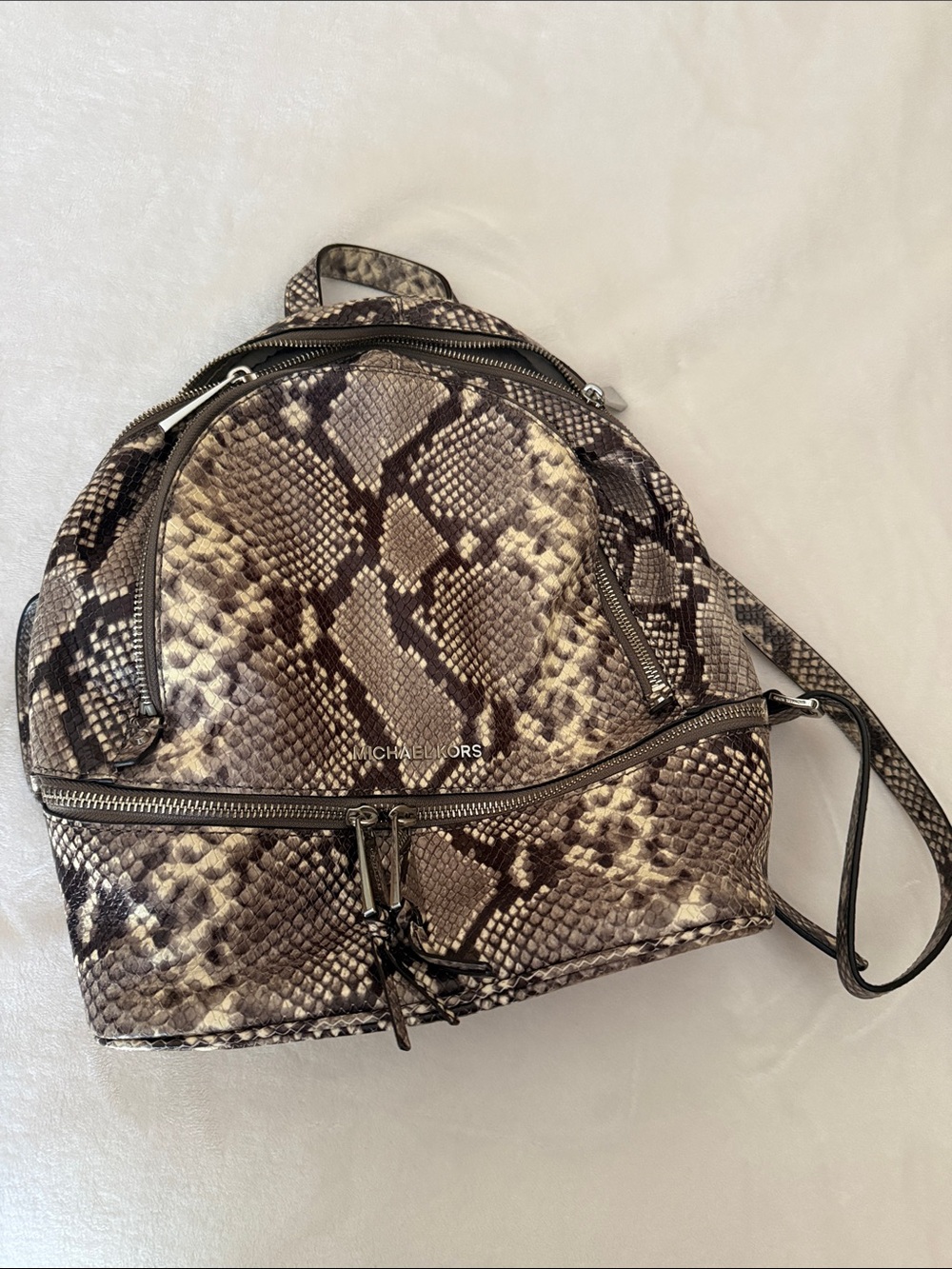 Michael Kors Snake-Print Mini Backpack - Gray and Cream